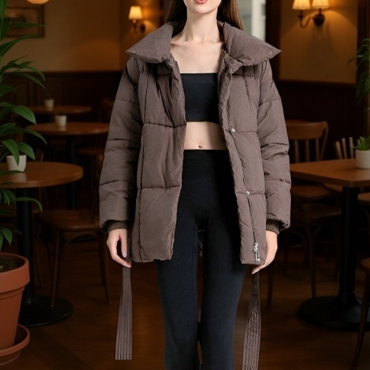 여성 하프 패딩 아우터 허리 여리여리 도톰 패딩 박시 패딩