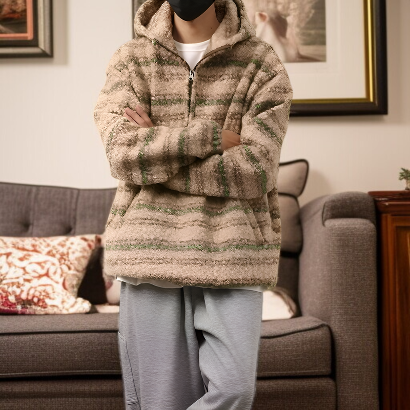 Abrigo de lana rayada estilo japonés y suéter retro holgado para hombre, primavera 2026