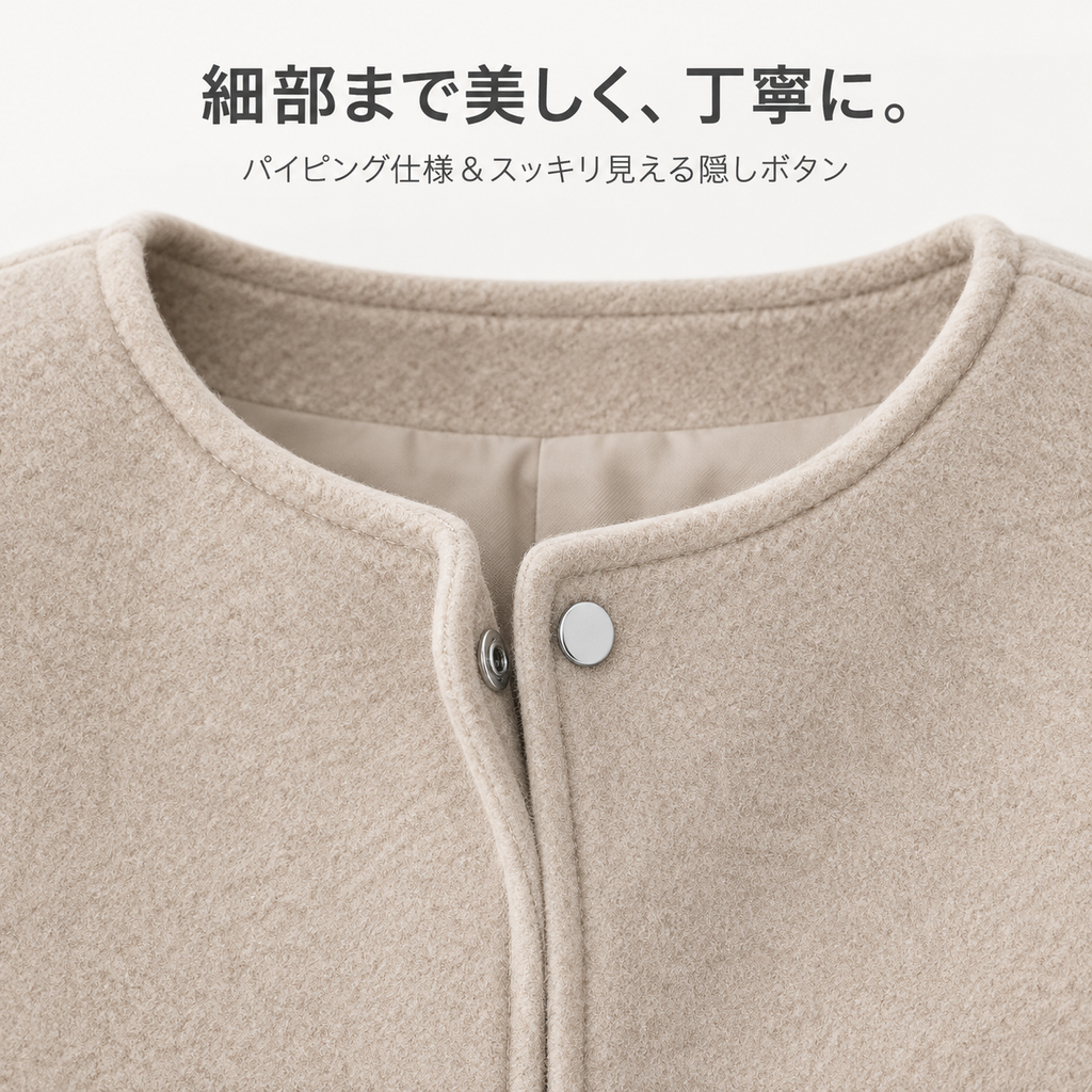 レディースシンプル丸首ウールショートジャケット