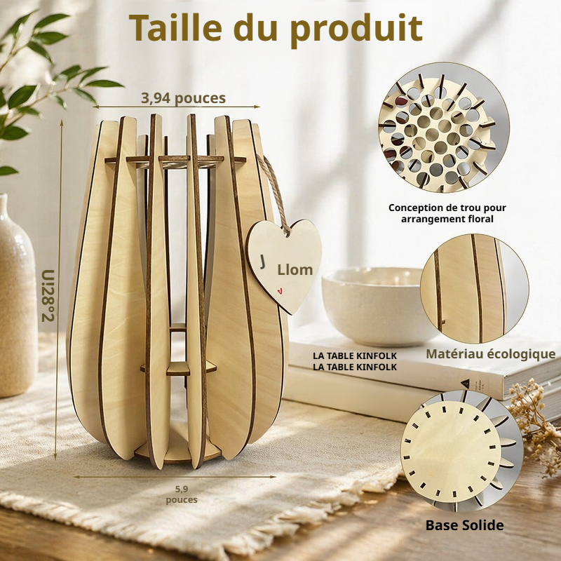 Support de vase en bois puzzle pour présentation de bouquets