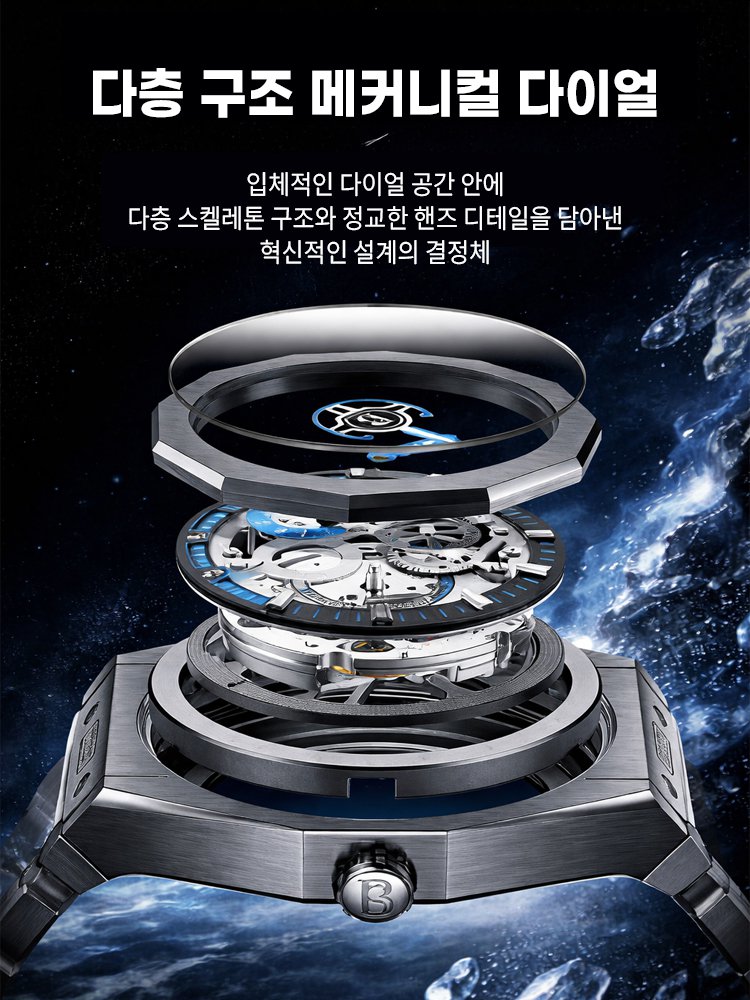 세련된 남성 기계식 스켈레톤 손목시계