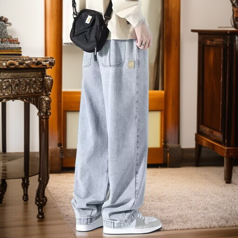メンズアメリカンウォッシュジーンズ、ルーズストレート、トレンドブランドワイドパンツ、アメリカンハイストリート万能カジュアルロングパンツ