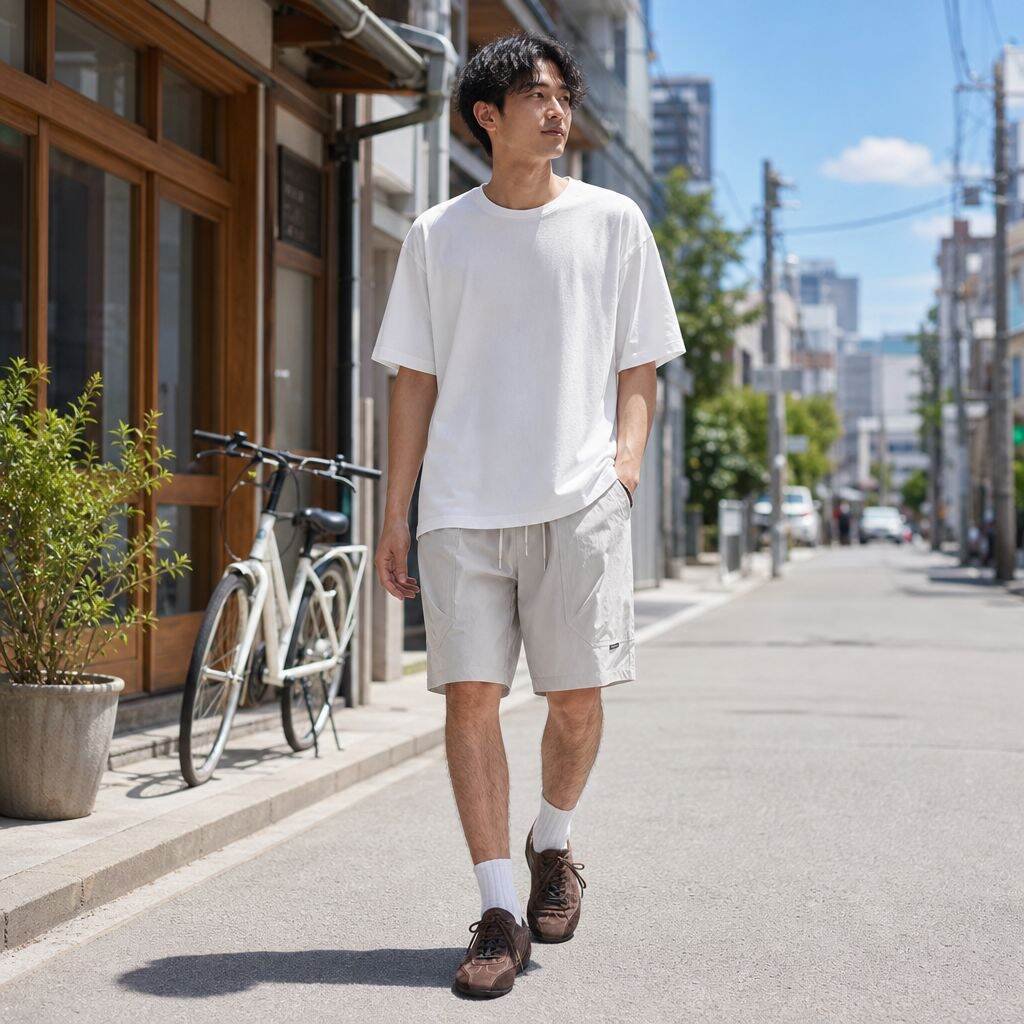 メンズ夏用薄手ゆったり五分丈大きなポケット付きカジュアルハーフパンツ
