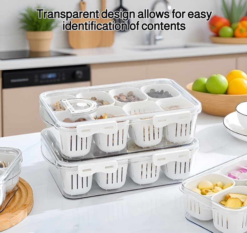Multifunctional plastic food preservation compartment condiment box on kitchen counter