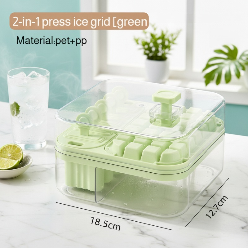 2-in-1 Plastic Ice Cube Maker, Convenient Ice Tray