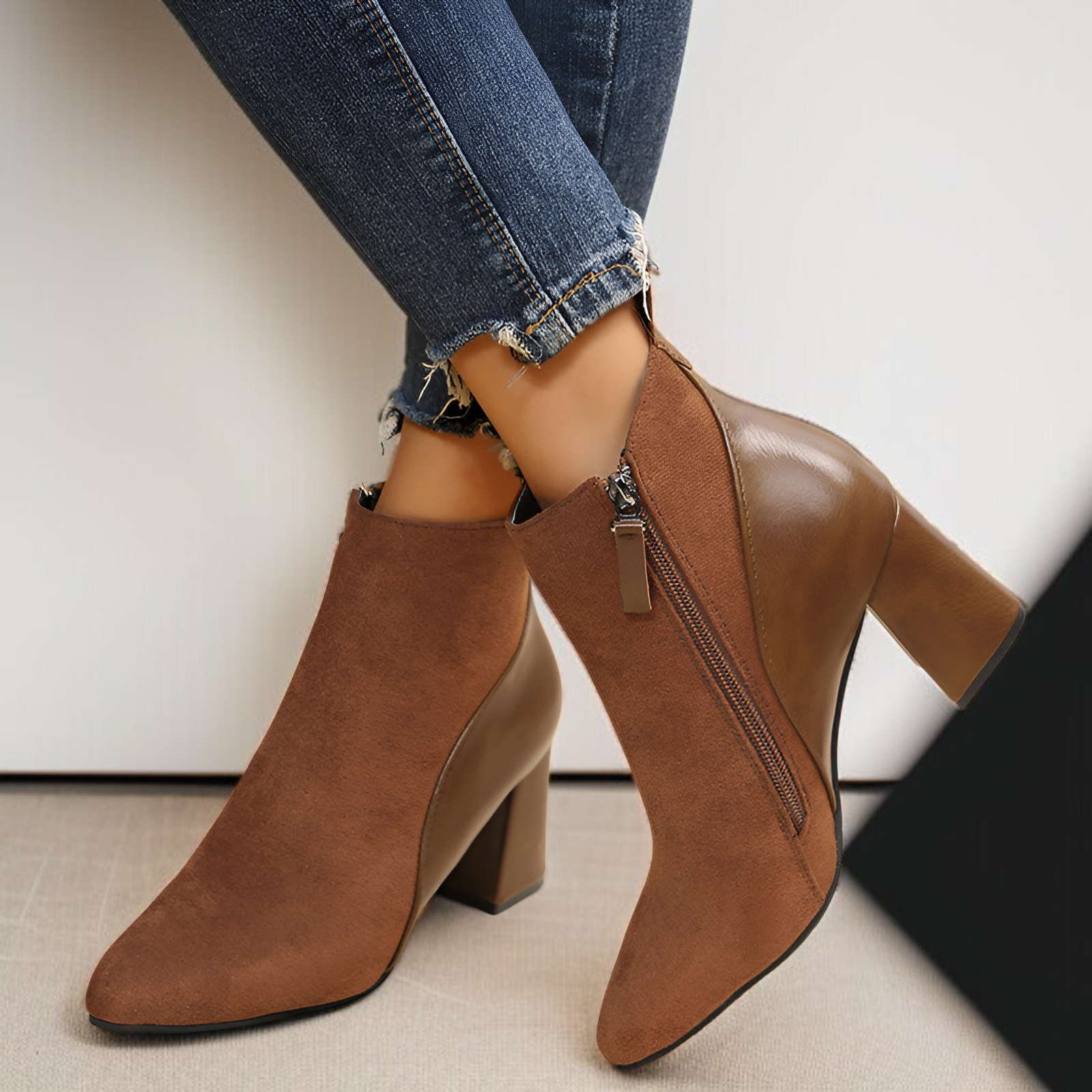 レディーススエードレザーハイヒールショートブーツ