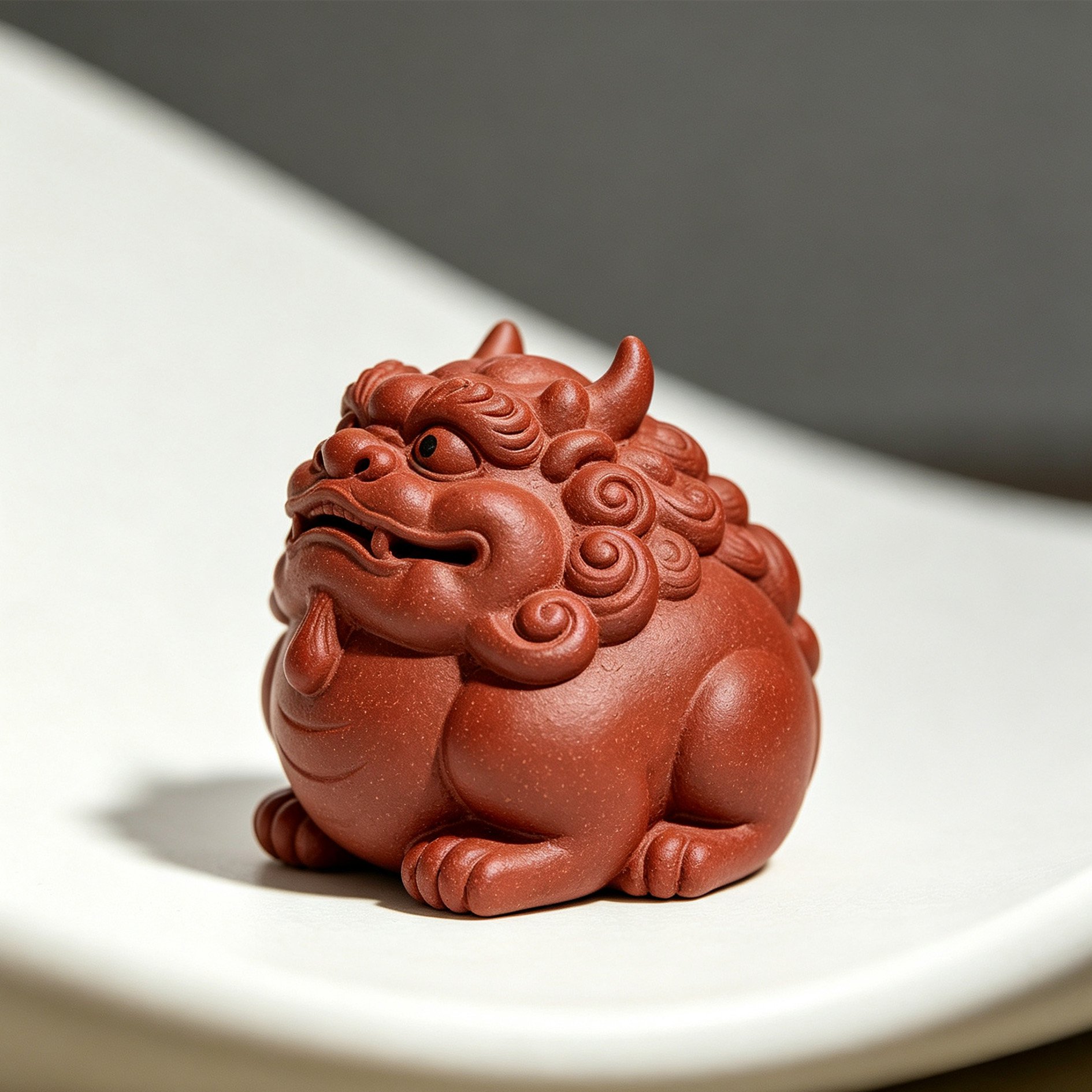 Close-up of Yixing clay tea pet figurines