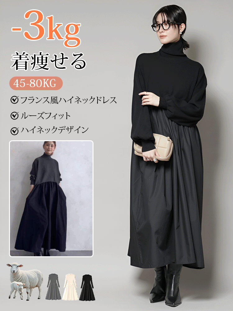 フランス風ハイネックドレス