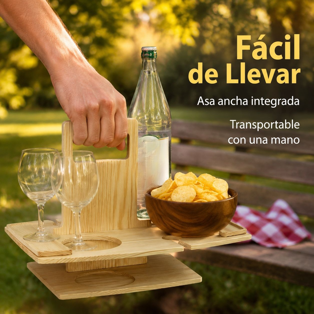 Bandeja portátil multicapa de madera para bebidas y aperitivos