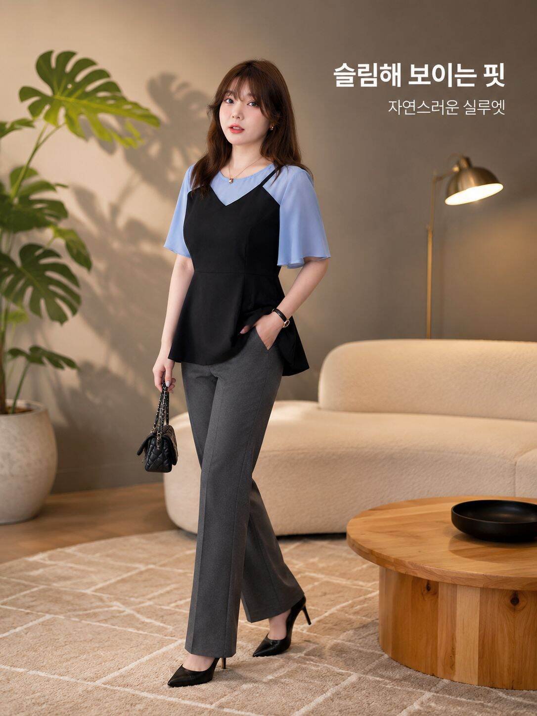 루즈핏 통기성 배색 빅사이즈 배살커버 슬림 반팔티