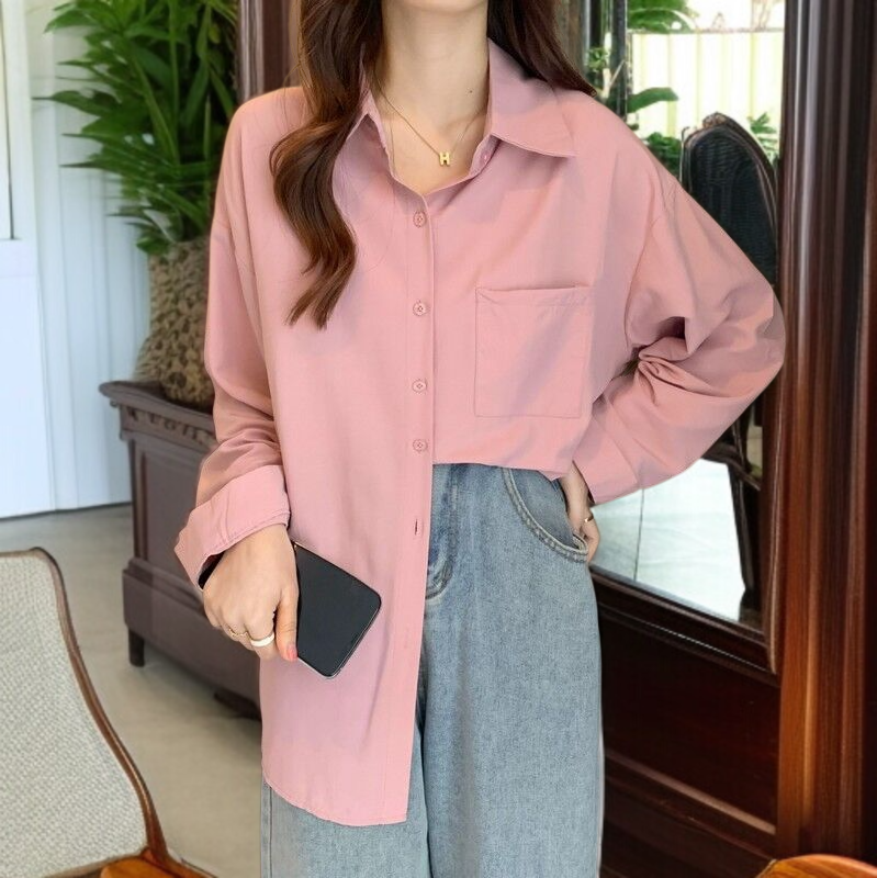 春レディース無地シャツインナーブラウスジャケット重ねシフォンシャツ