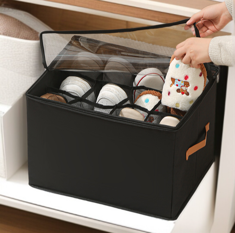 뚜껑 달린 비주얼 신발 케이스 다용도 체크 의류 수납 케이스 접이식 뚜껑 달린 비주얼 신발 케이스 신발 수납 케이스