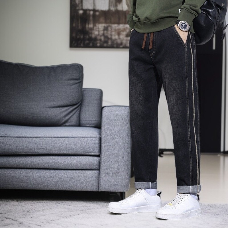 メンズハンサムゴムウエストルーズストレートカジュアルパンツメンズジーンズパンツ