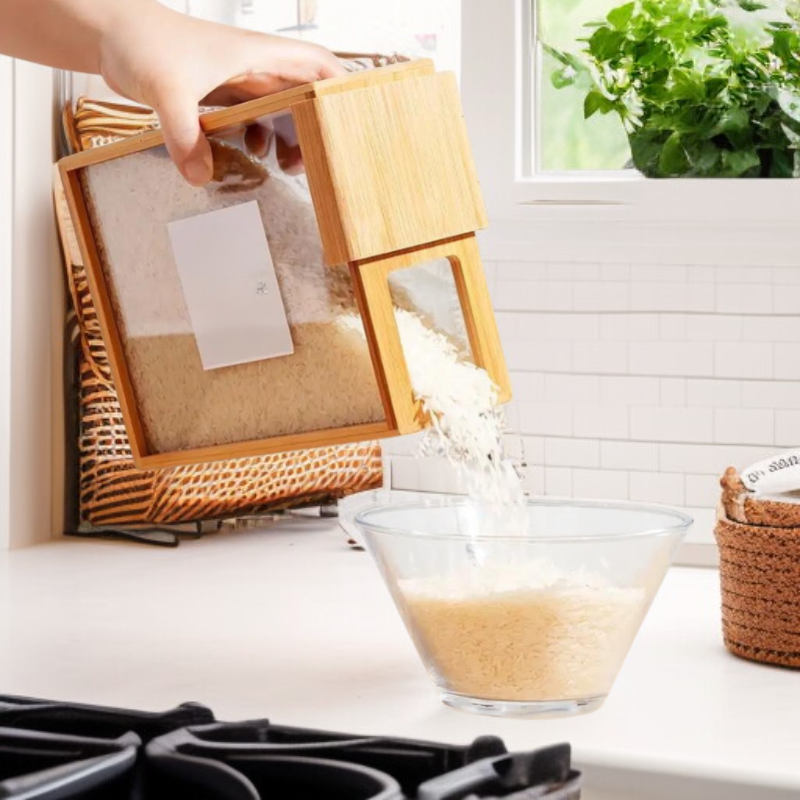 원목 곡물 디스펜서 대나무 주방 식품 보관함