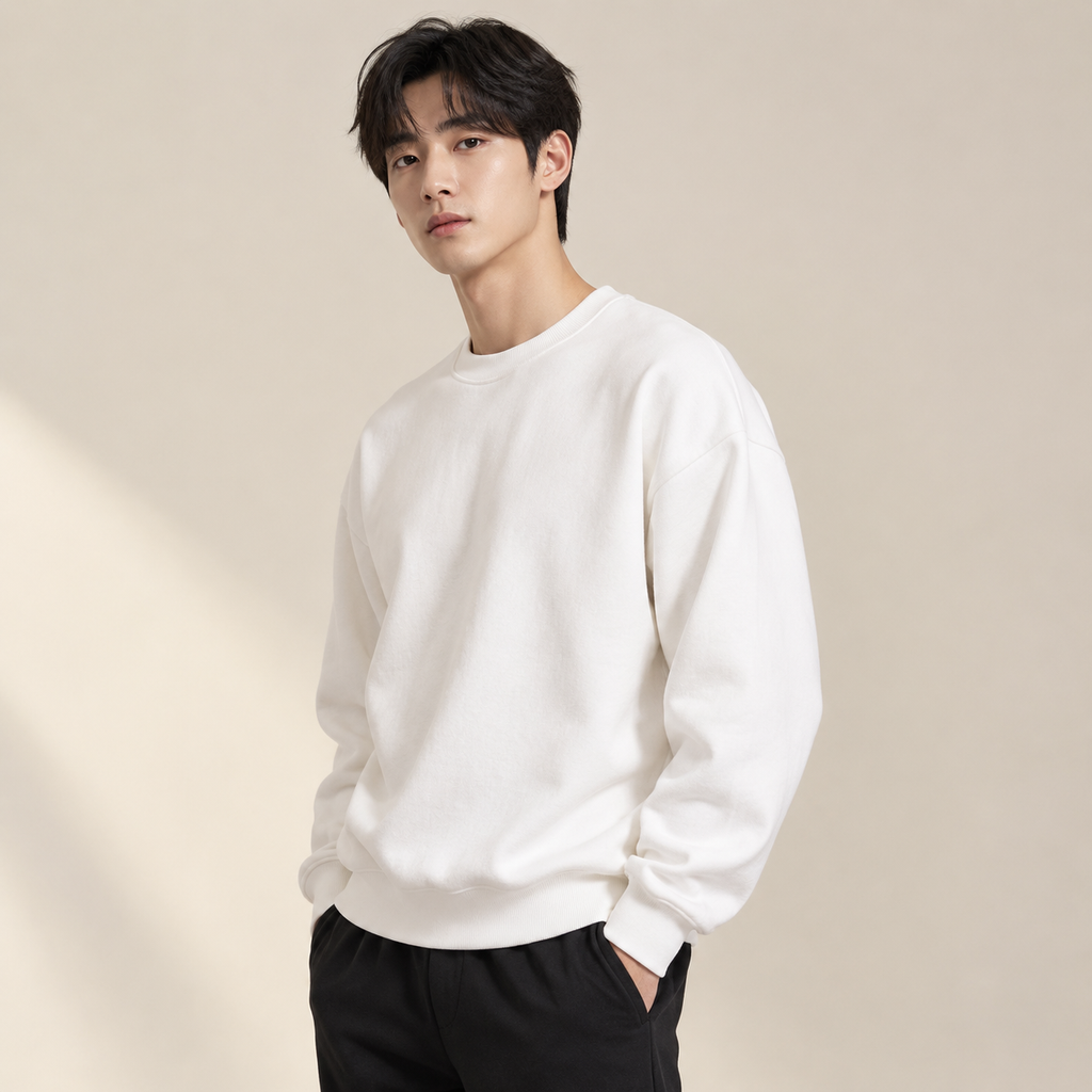 중량감 있는 라운드넥 심플 남성용 봄가을 신상 아메리칸 스타일 후드리스 맨투맨