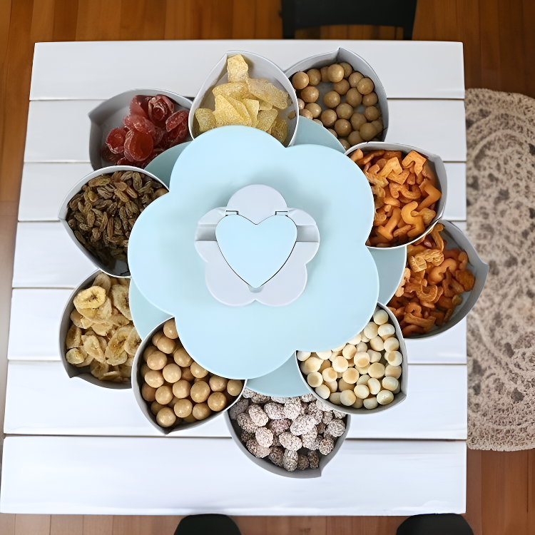 창의적인 꽃잎 회전 과일 접시 이중층 건과일 간식함