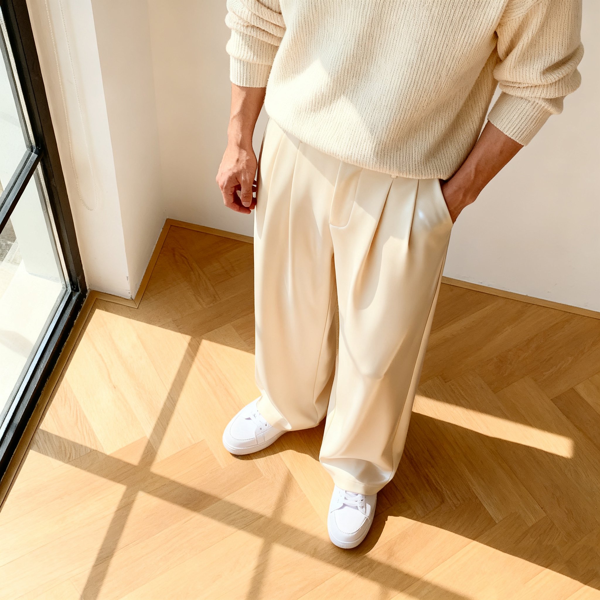 편안한 착용감의 베이지 여성 팬츠