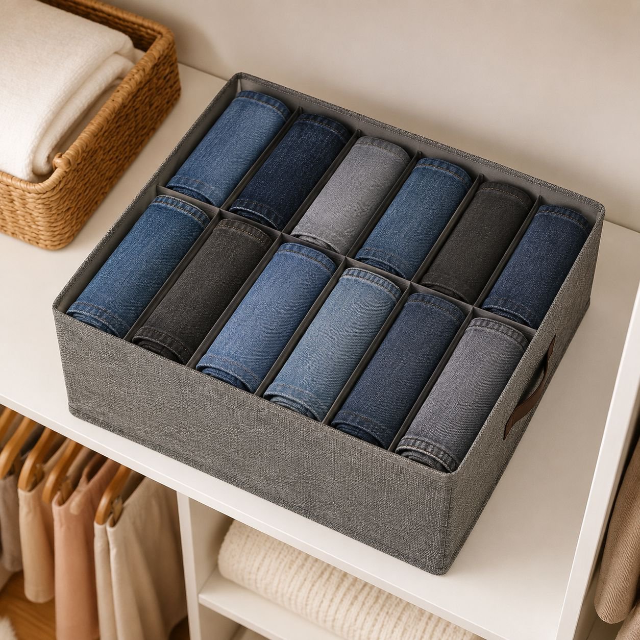 Stackable storage boxes for closet organization