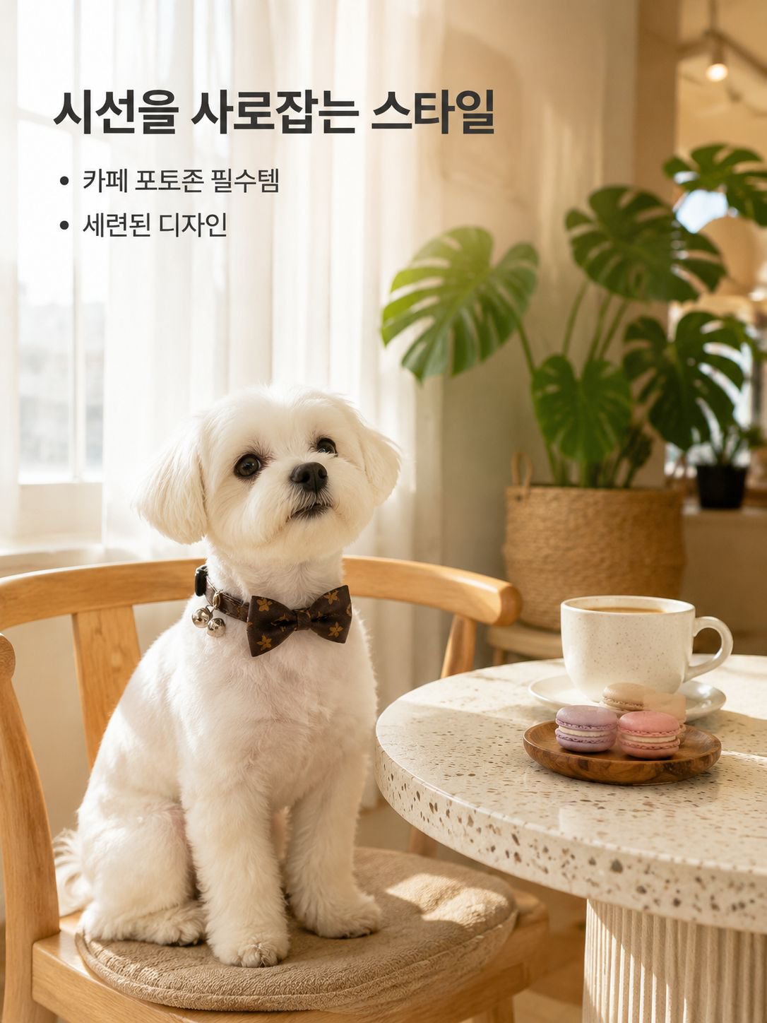 리본 장식이 있는 가죽 강아지 목걸이