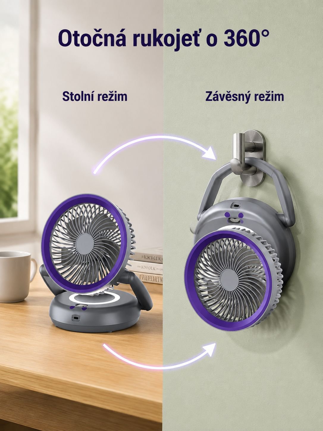 Nabíjecí závěsný větrný stolní ventilátor