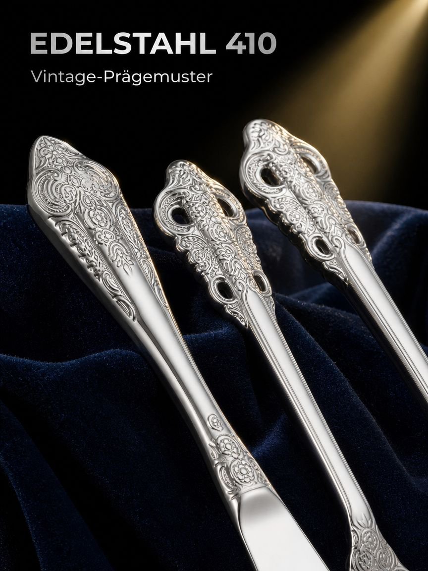 Vintage Geprägtes Edelstahl Steakbesteck und Dessertlöffel Set (410 Court Style)