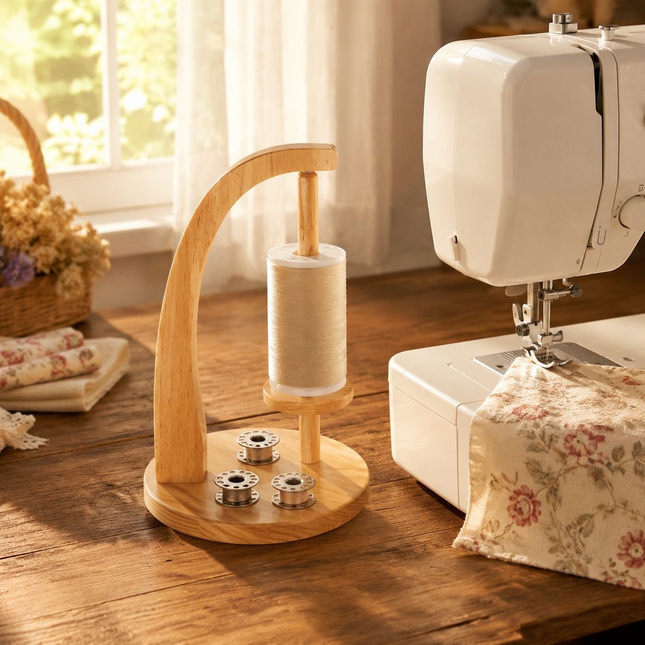 Rotating Magnetic Thread Holder with Spool and Tool Storage Grooves