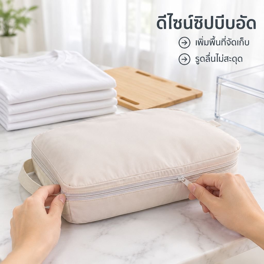 ชุดกระเป๋าเก็บเสื้อผ้าสำหรับเดินทางแบบบีบอัดได้ (แพ็ก 6 ชิ้น)
