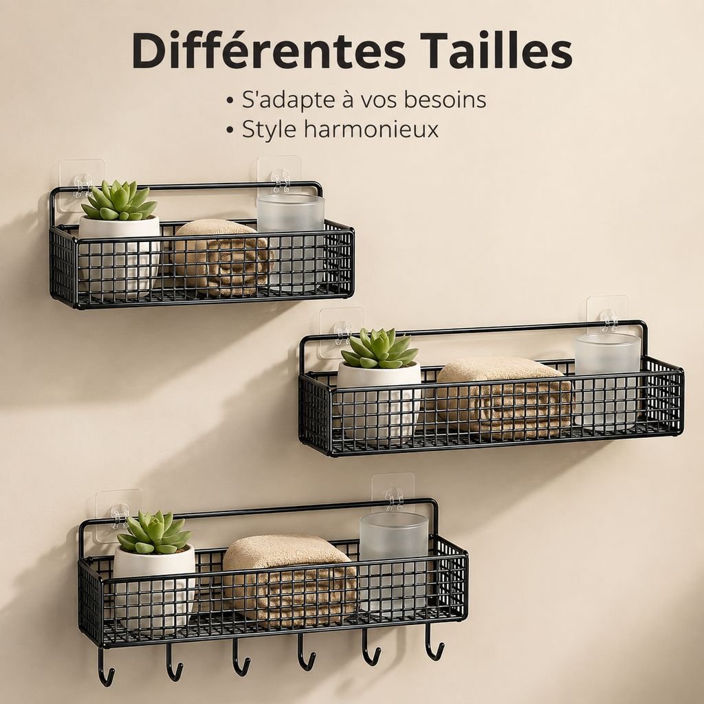Étagère/panier de rangement mural pour salle de bain (sans perçage)