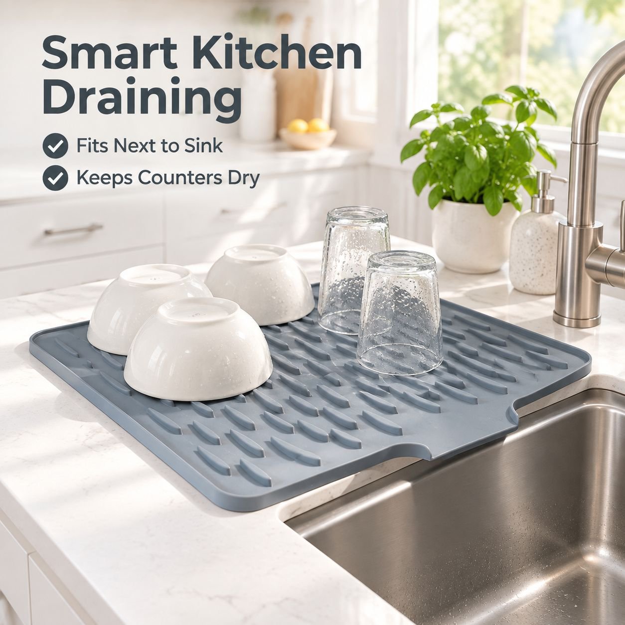 Multipurpose Kitchen Draining Mat for Dishes and Produce