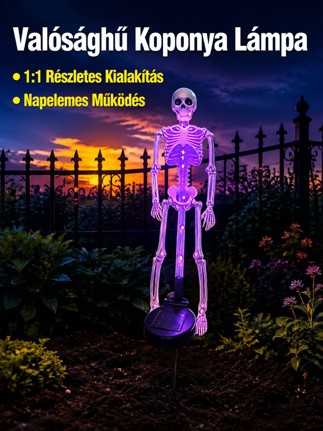 Napelemes koponya leszúrható lámpa