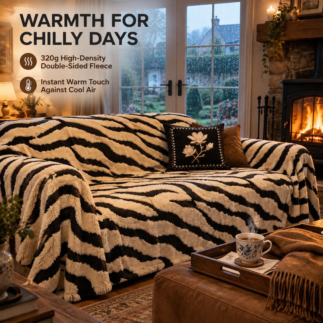 Plush Zebra Pattern Sofa Throw Blanket Full Coverage Couch Slipcover
