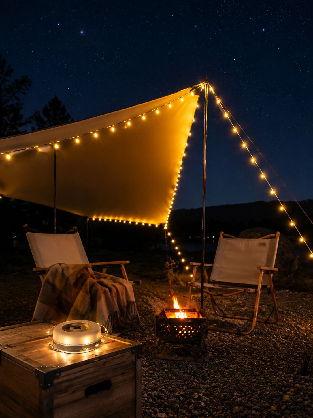 Lámpara de camping moderna con diseño estrellado