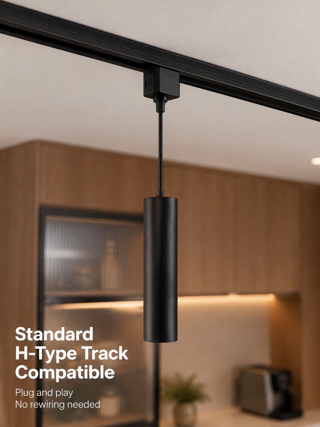 Modern Nordic style chandelier in restaurant kitchen