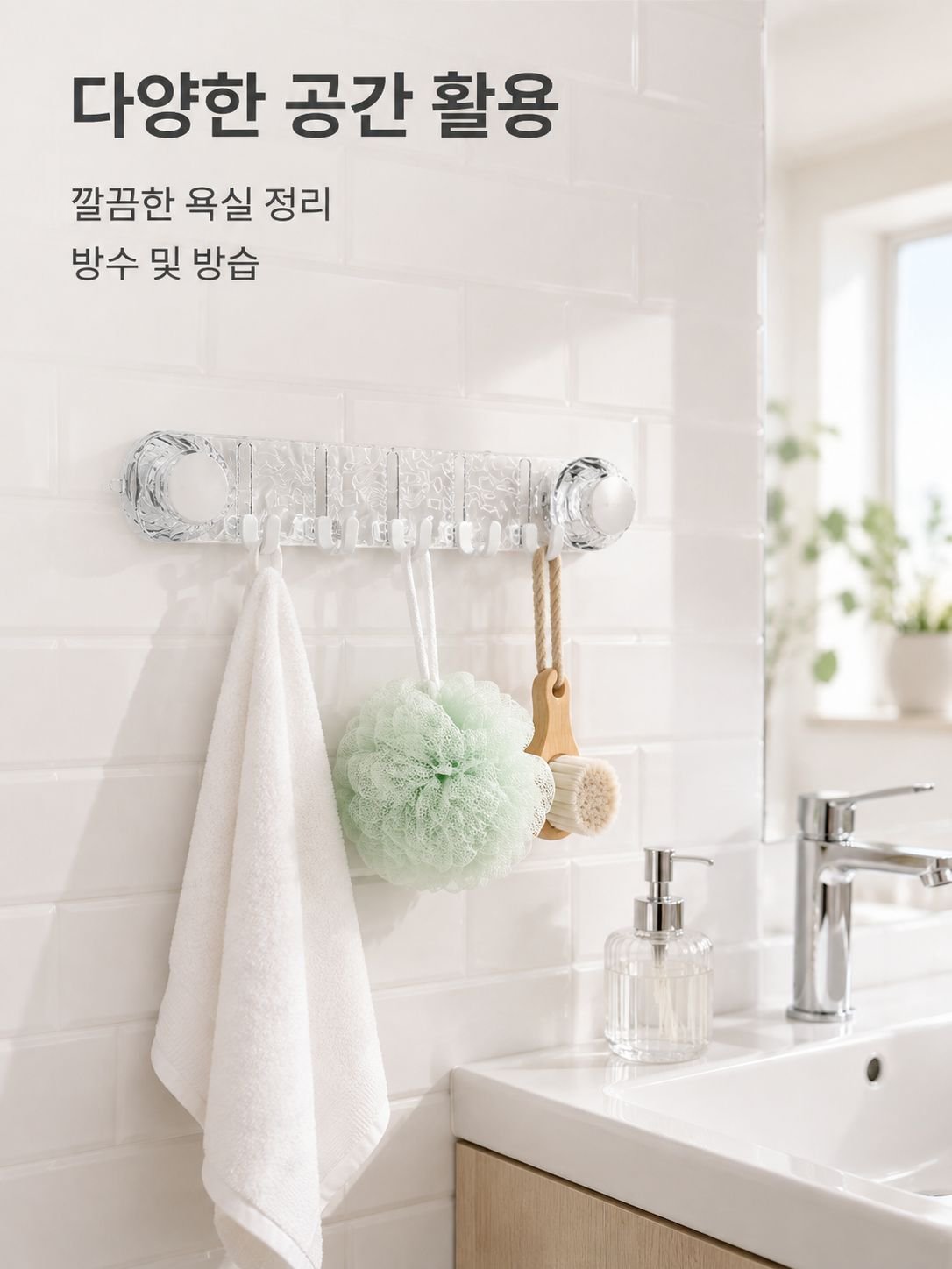 라이트 럭셔리 빨판 걸이 강력욕실 화장실 롱 행거 타월 선반 무펀치 주방 접착