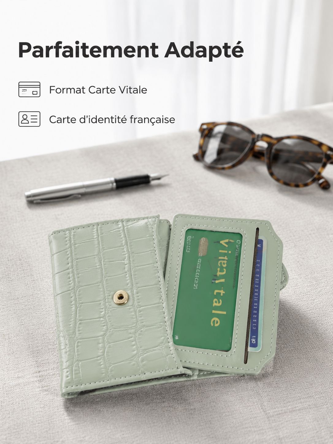 Portefeuille femme minimaliste à motif de crocodile