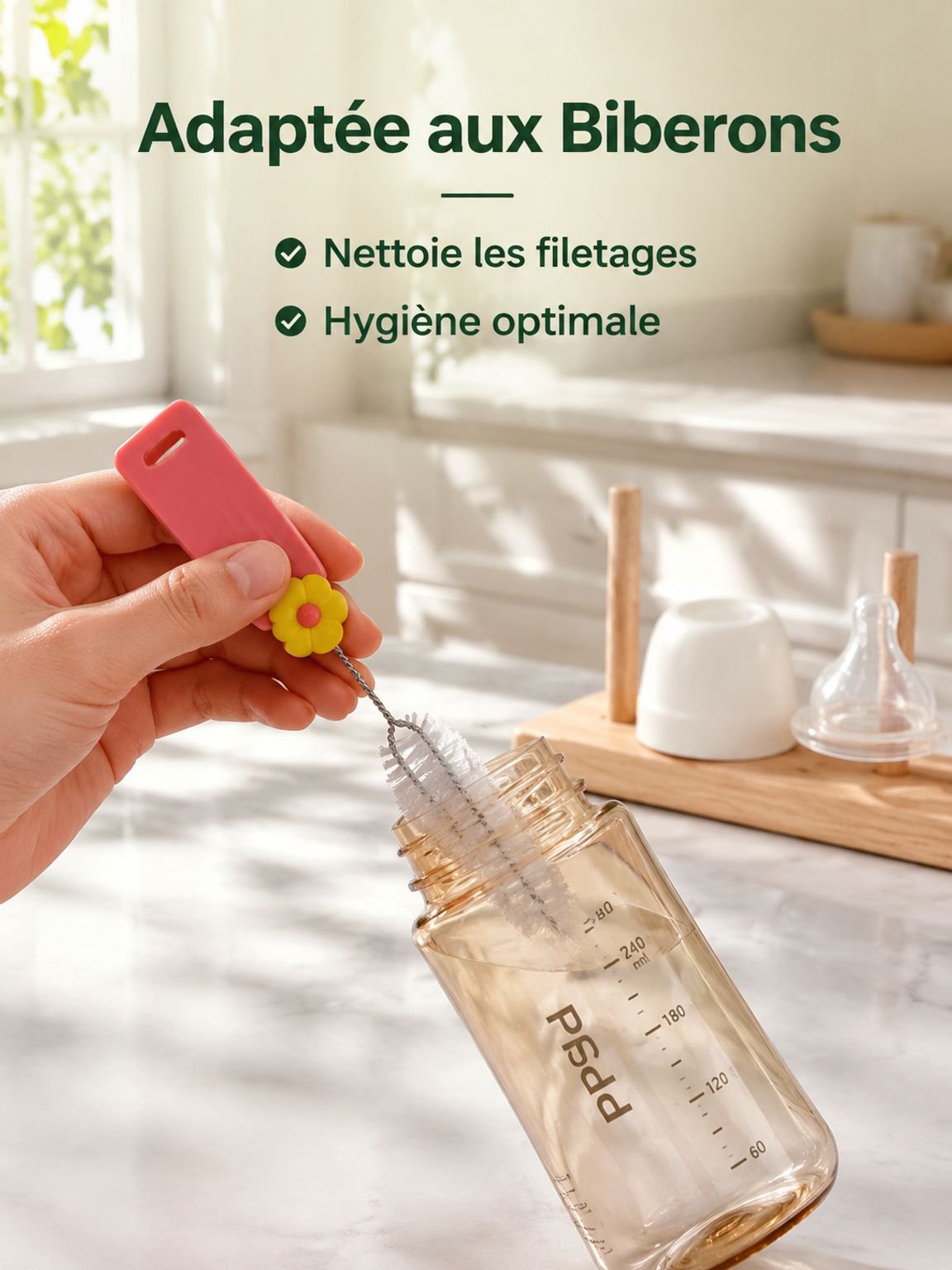 Brosse multifonction 3-en-1 pour couvercle de tasse, adaptée aux biberons et gobelets