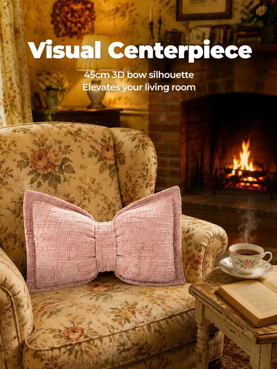 Front view of JMY Chenille Bow Shaped Cushion