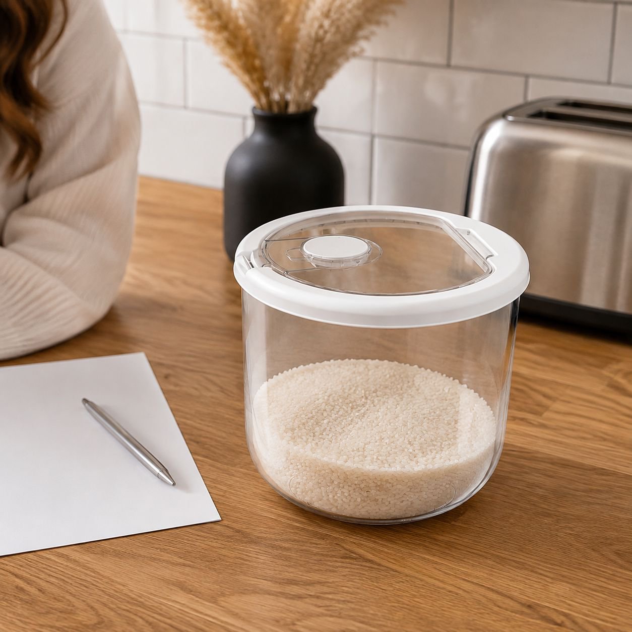 Moisture-proof rice container with airtight lid