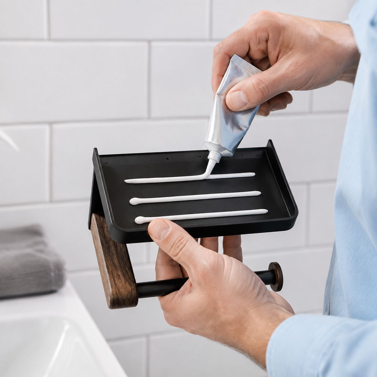 No-punch installation of bathroom shelf step-by-step