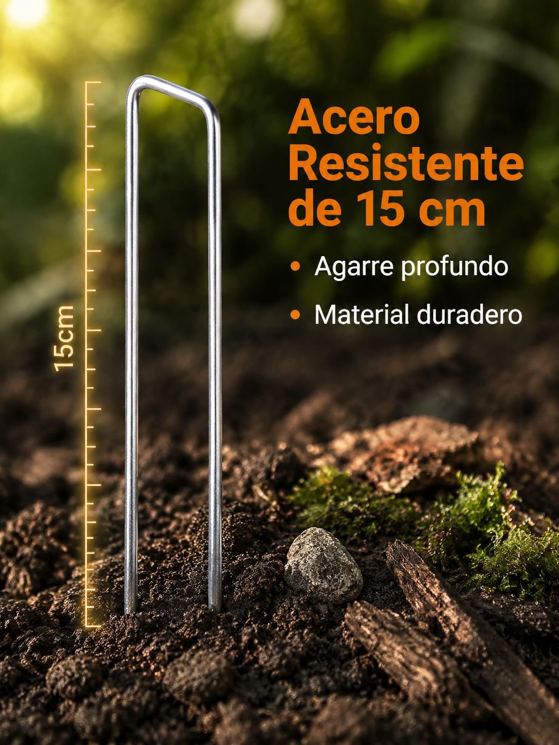 Clavos en U de 15cm para fijar manta antihierbas (paquete de 50) con aro negro
