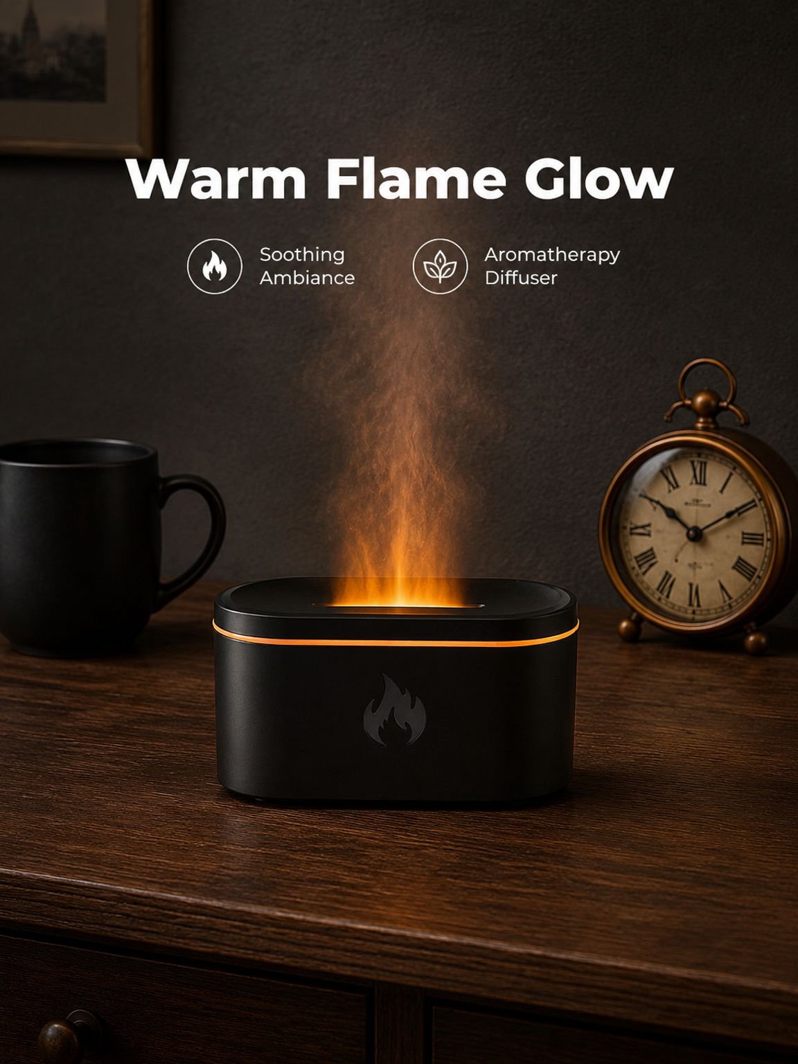 Colorful Flame Aroma Diffuser USB Desktop Ambient Night Light Humidifier