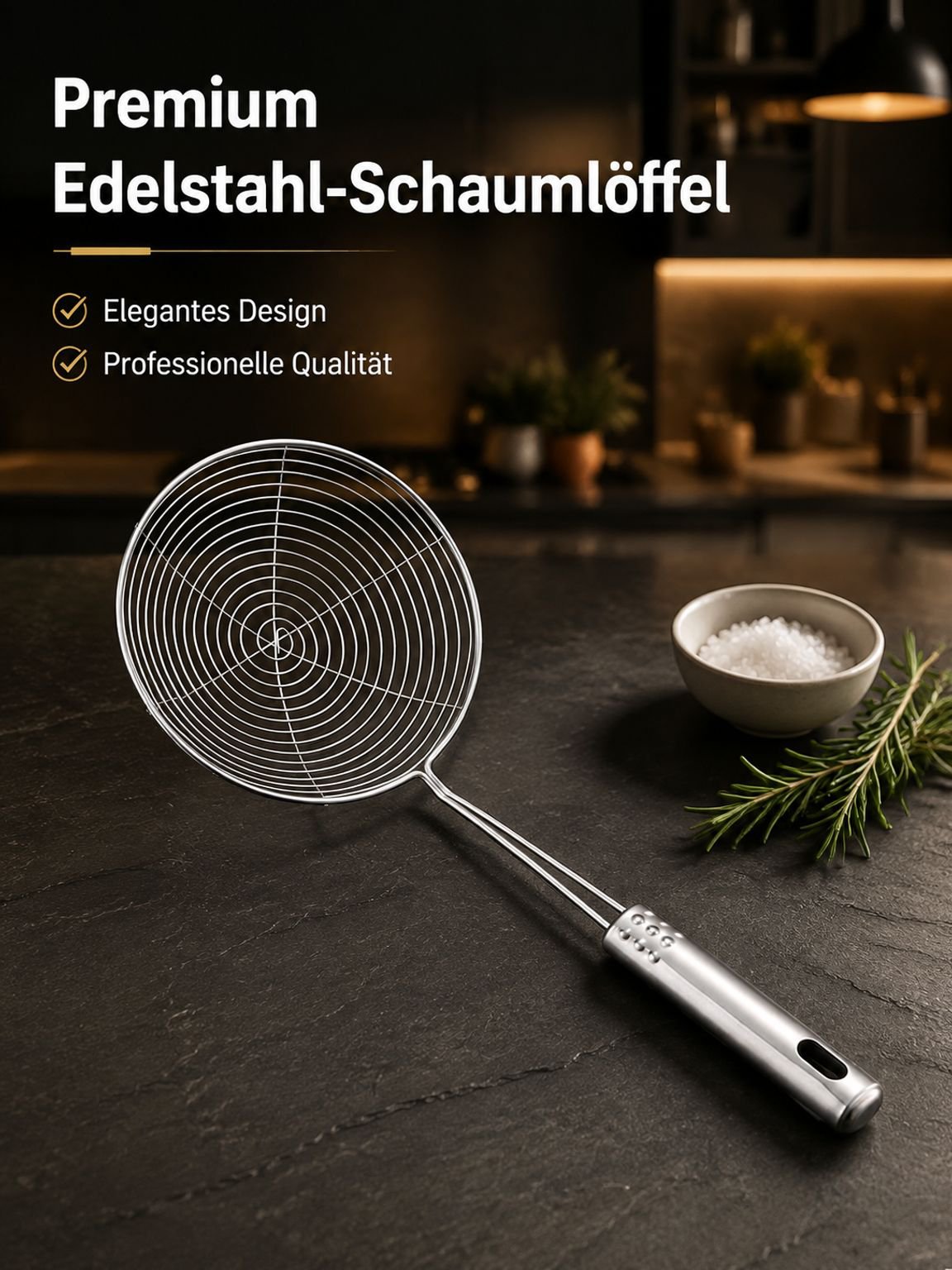 Edelstahl Schaumlöffel für die Küche zum Abseihen von Nudeln und Gemüse