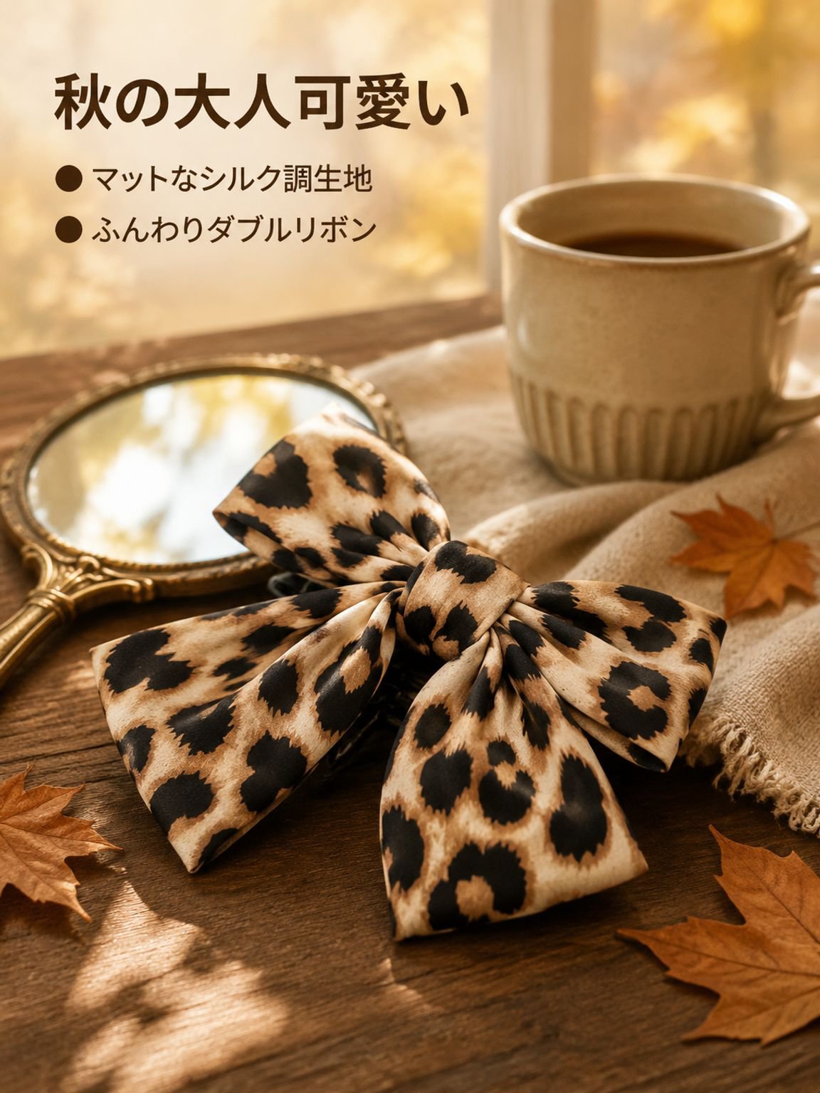 ヒョウ柄のリボンヘアクリップ