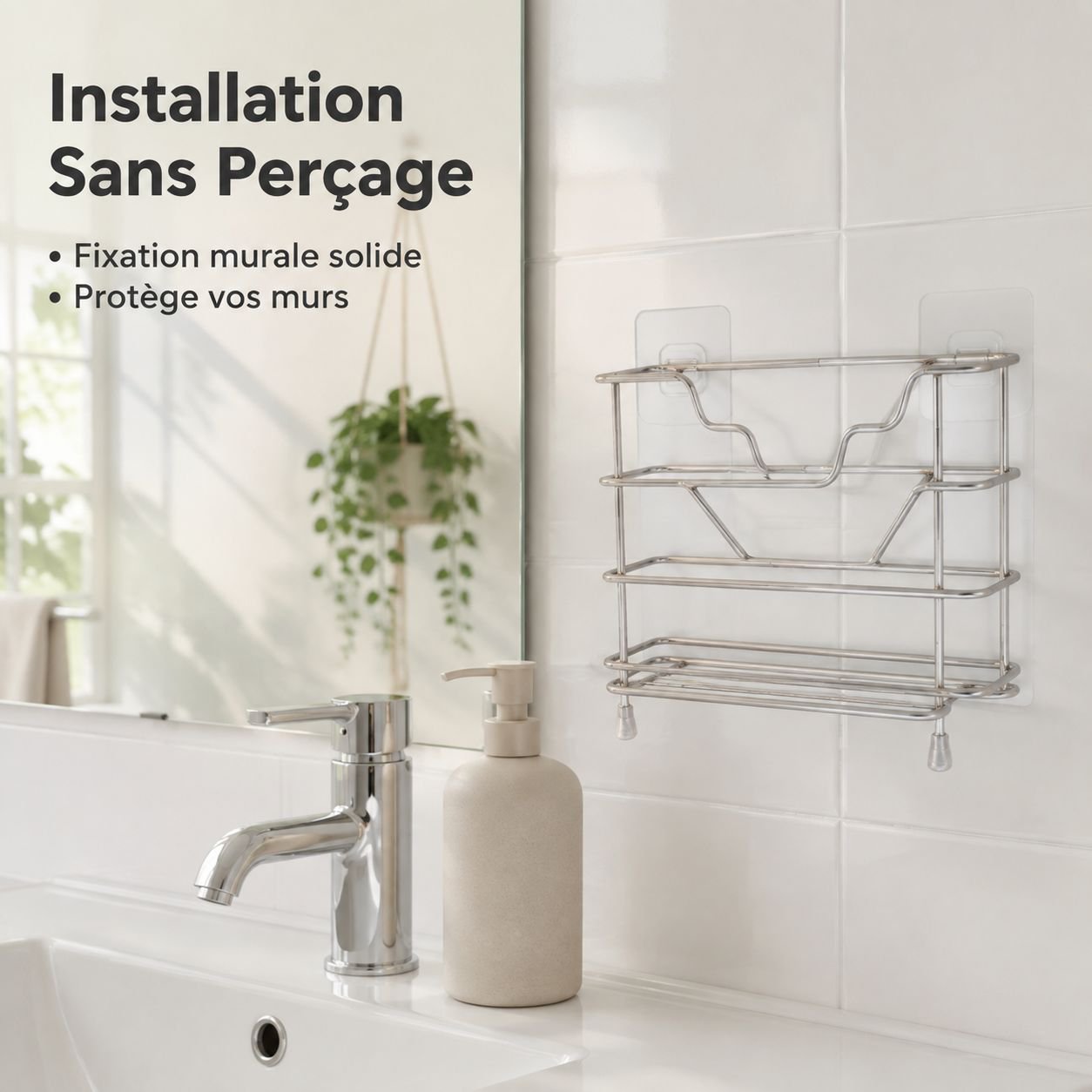 Porte-brosse à dents en acier inoxydable sans perçage