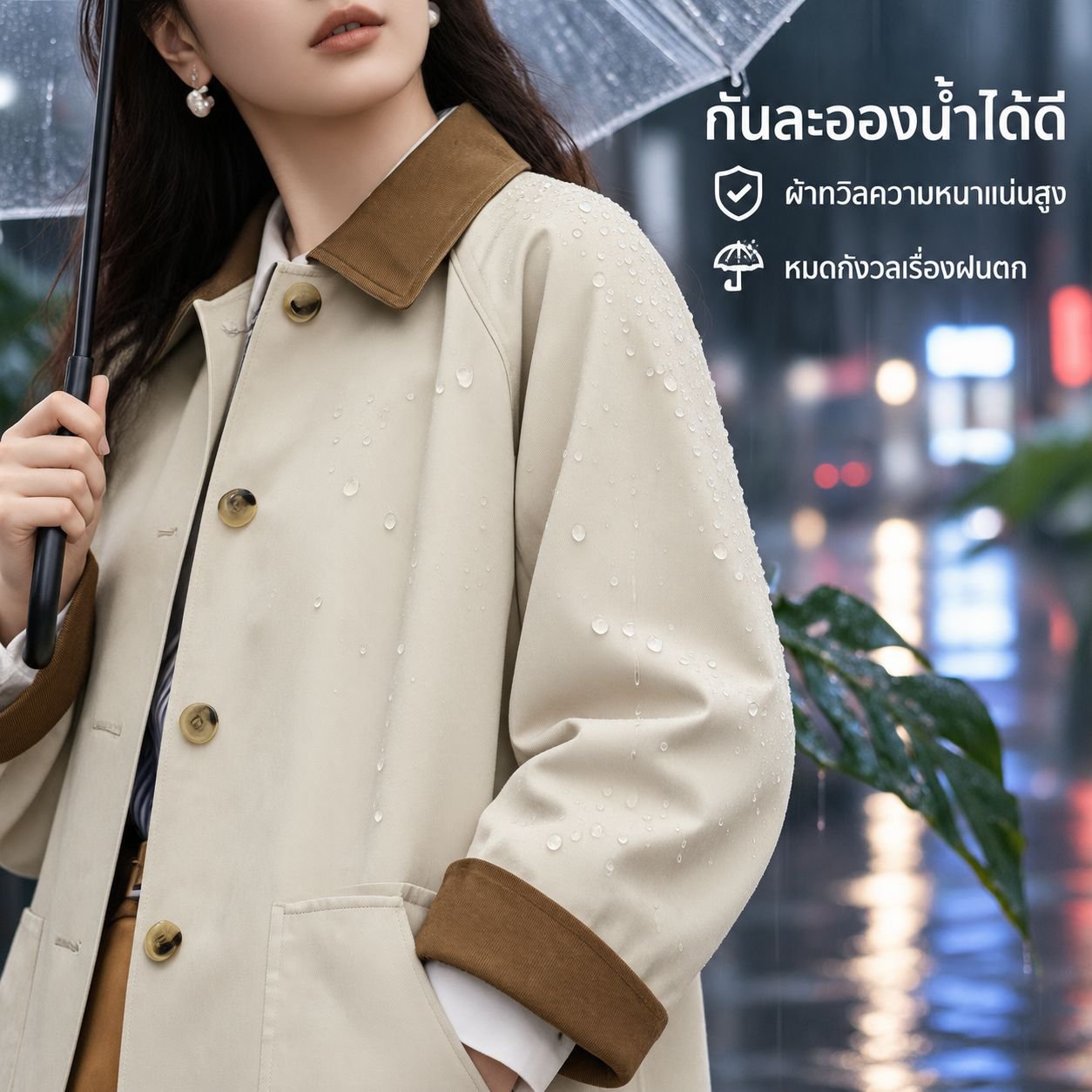 เสื้อโค้ทยาวผู้หญิง สีคากี สไตล์ญี่ปุ่น สำหรับฤดูใบไม้ผลิและใบไม้ร่วง