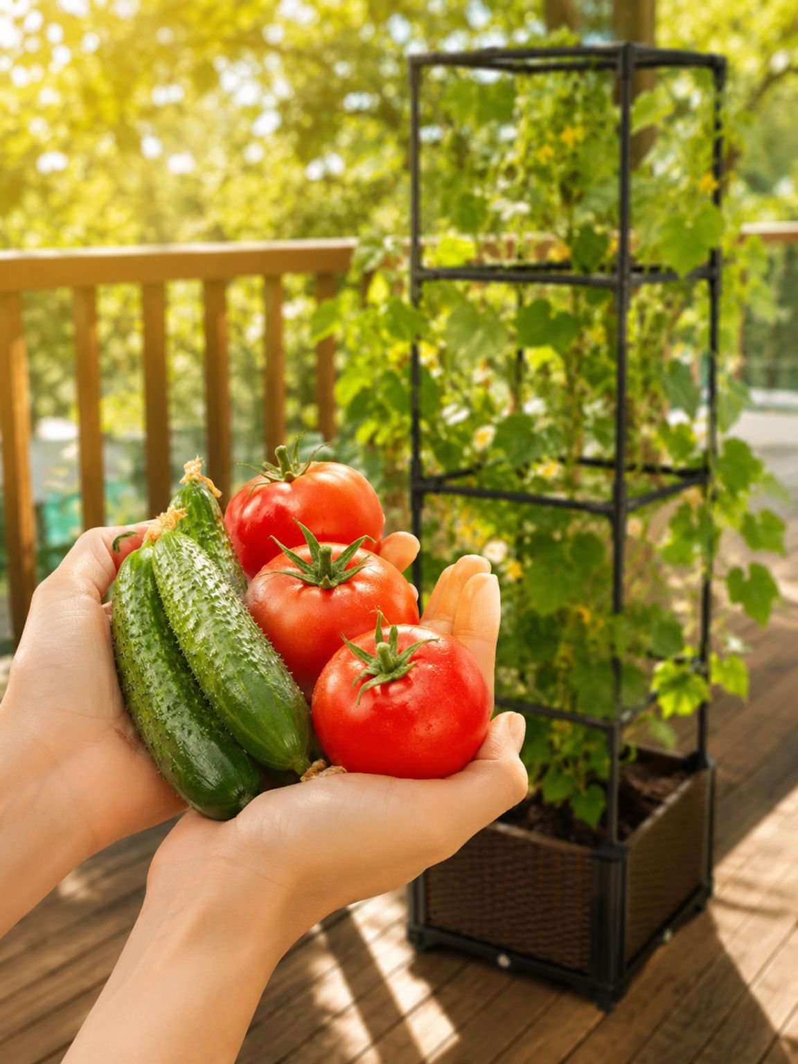 Solución de cultivo elevada con enrejado y cubierta