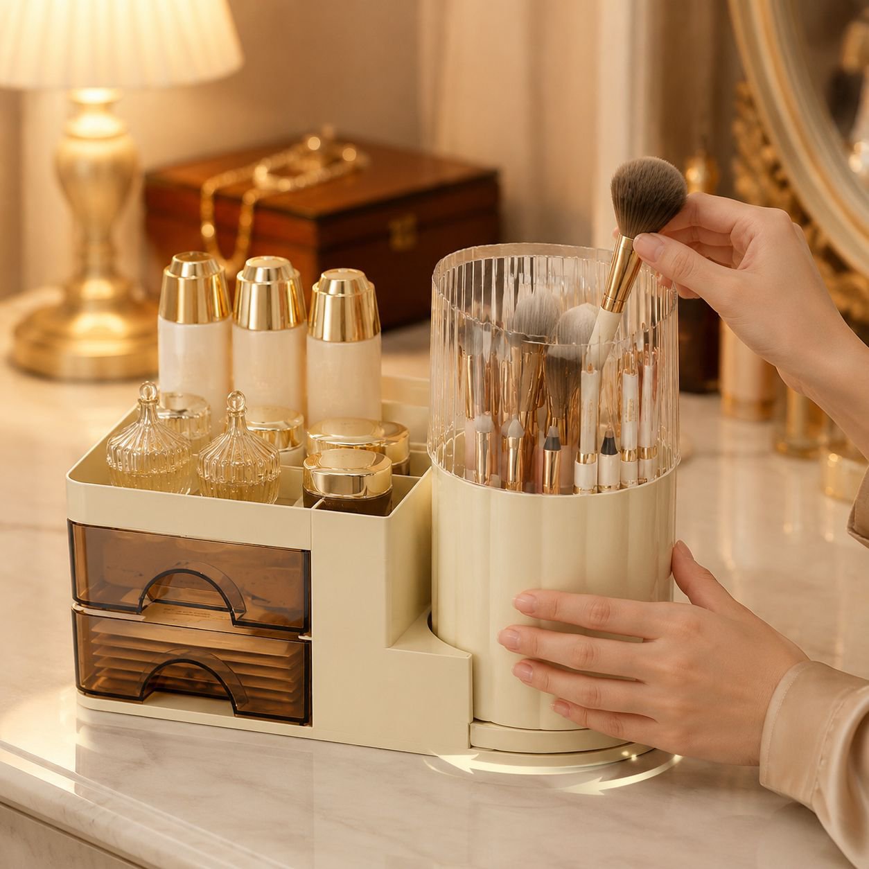 Desktop Cosmetic Storage Box Rotating Brush Tube Dust-proof Lipstick Rack