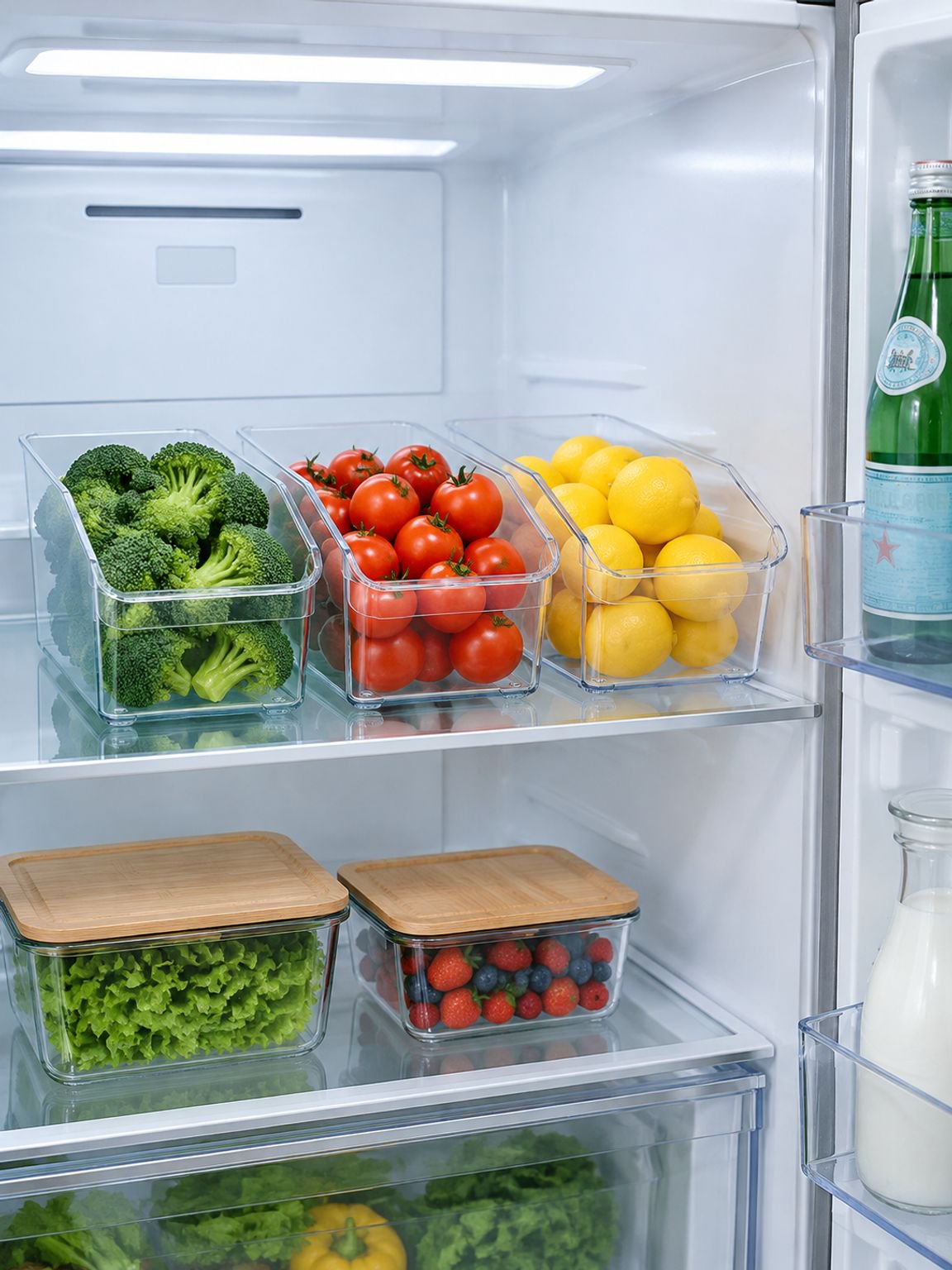 Platzsparender Kühlschrank Organizer für Gemüse, Snacks und Lebensmittel