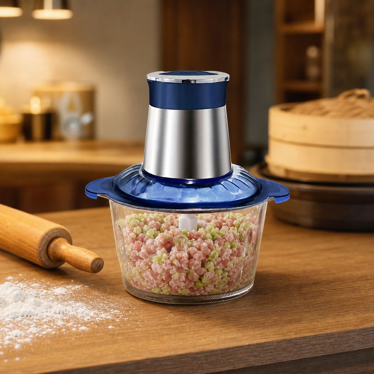 Mini food processor preparing baby food