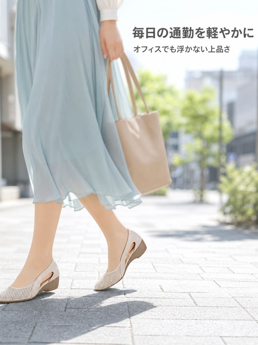 レディースウェッジソールパンチングパンプス